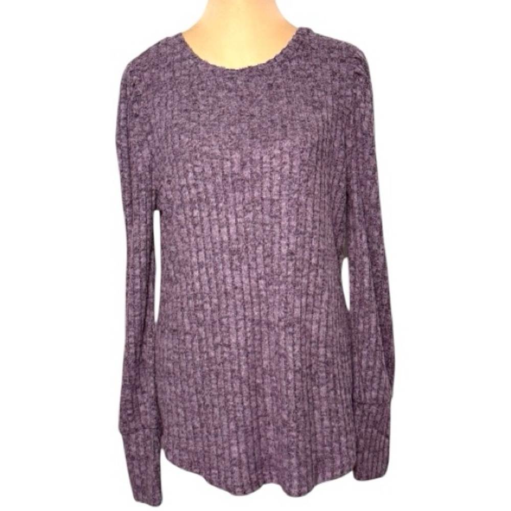 MIHOLL Purple Puff Sleeve Knit Sweater Cozy Lightweight Crewneck Pullover Size M